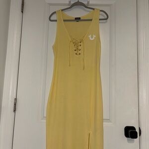 True Religion Yellow Lace-Up Midi Dress